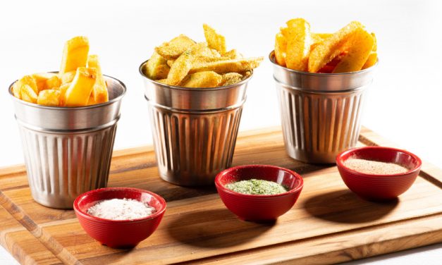 aviko frietjes met verschillende soorten zout of kruiden van het huis