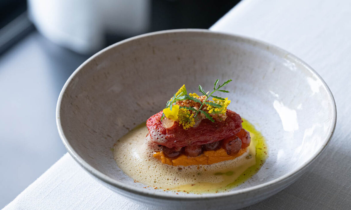 Tomate fumée et pastèque, mousseline de tomate